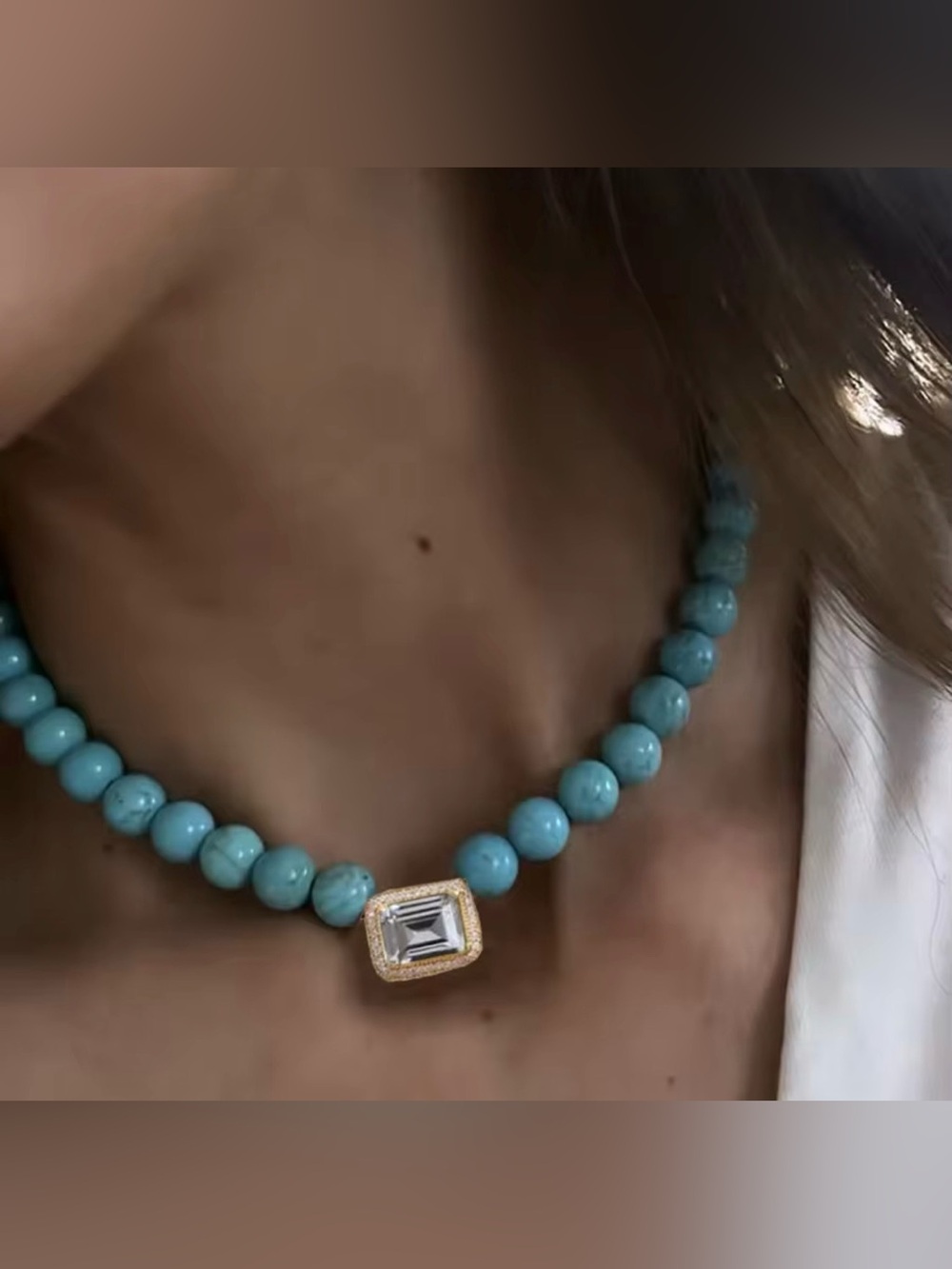 Amazonite Natural Stone fashion zircon pave stone square Colar Cascalhos Turques